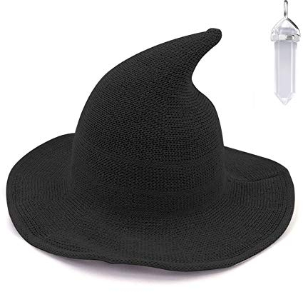YAMEE Chapeau de Sorcière Halloween en Laine Large Côté Pliable Chapeau Pointu Chic Fashion Déguisement Fête Carnival Toussaint