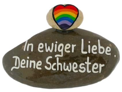 Andys Steinwelt® Grabstein mit Regenbogen, Wunschtext personalisierbar 1064 | Gedenkstein mit Regenbogen Herz für Kinder- & Urnengrab, Handbeschrifteter Grabschmuck Erinnerung & liebevolle Grabdeko