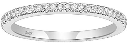 EAMTI Ehering aus 925er-Sterlingsilber, 2 mm, Zirkonia, halbe Ewigkeit, stapelbar, Größe 3–12, Metall, Zirkonia