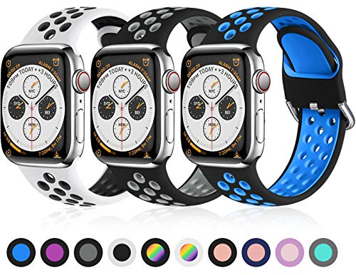 Ouwegaga Pack 3 Replacement Strap Compatible with Apple Watch 44mm 42mm 38mm 40mm/41mm 45mm 49mm, Silicone Sport Strap Compatible with Ultra iWatch Series 9 8 7 6 5 4 3 2 1 SE, 42mm/44mm/45mm/49mm-M/L