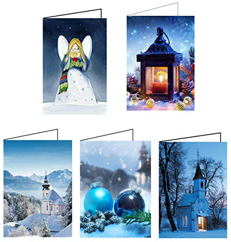 Weihnachtskarten Schnee 5er Set, 5 verschiedene Wintermotive - Klappkarten mit Umschlag, Geschenkkarten, Geschenkanhänger
