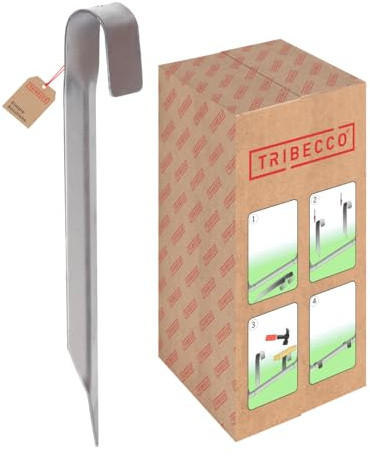TRIBECCO Ancrage au sol de trampoline 430 mm – Acier plat galvanisé à chaud 3 mm – Ancrage au sol pour enfoncer dans le sol – Pour trampoline de jardin – Bâche de protection – Tentes d'événement et