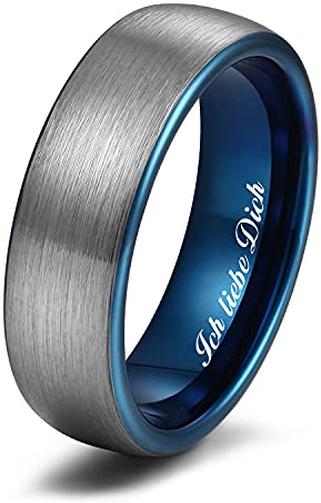 Zakk Ring Herren Damen Wolfram Verlobungsring Trauringe Ehering Partnerringe Gebürstet 6mm 8mm Schwarz Blau (Blau-6mm, 52 (16.6))