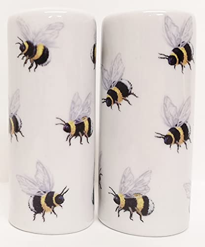 Bees Salt & Pepper Ceramic Bumble Bees Porcelain Round Salt & Pepper Cruet Set Hand Decorated in UK