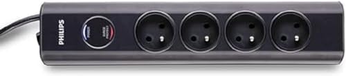 Philips SPN7040WA/19 Regleta, Protección contra Sobretensiones, Enchufes de 4 vías, 600 J, Cable de 2 m e Interruptor, Enchufe Tipo E, Blanco