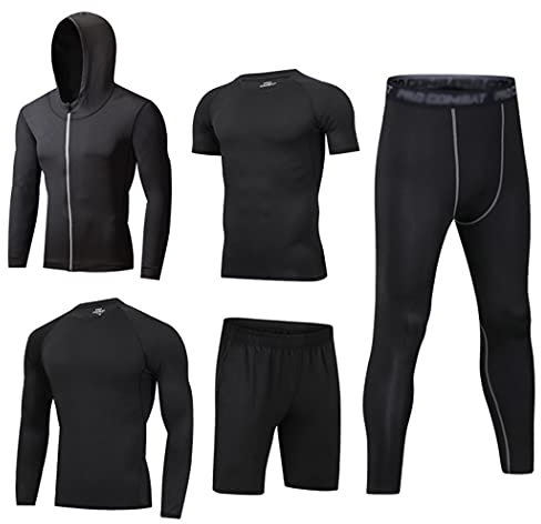 HZQIFEI Herren 5 Stücke Sport Anzug Fitness Anzug Schnelltrocknend Strumpfhosen Laufanzüge Kompression Shirt Gym Training Lauf Trainingsanzüge (Stil#5, XL)