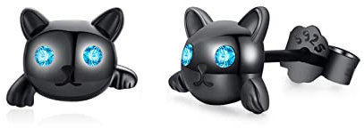 Schwarze Katze Ohrringe 925 Sterling Silber kleine Katze Ohrstecker schwarz Hypoallergene süßer Tier Schmuck Geschenke für Kinder Mädchen Damen 10 mm