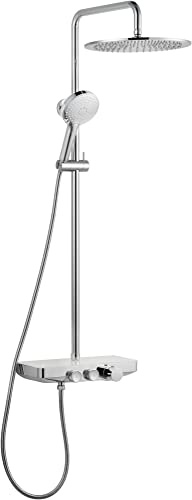 Saqu Total Control Duscharmatur mit 3 Strahlarten und Ablage Ø30 cm - Chrom 15.00 cm - Metall Regendusche Duschset mit Duschkopf Duschsystem Duschgarnitur