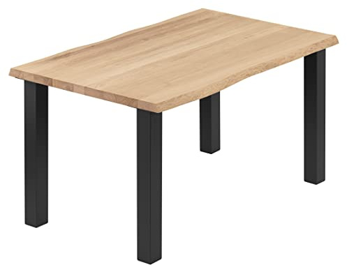 LAMO Manufaktur Esstisch Küchentisch Schreibtisch Couchtisch aus Massivholz, mit Baumkante 100x80x76 cm (AxBxH), Classic, Natur/Schwarz, LUB-01-A-002-9005Cl