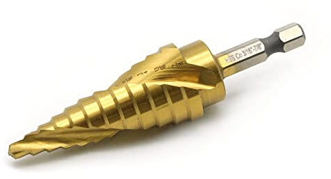 TEMO M35 Cobalt Spiralnut-Stufenbohrer mit Titanbeschichtung, 12 Größen von 3/16 Zoll (4,8 mm) bis 7/8 Zoll (22,2 mm), 1/4 Zoll Sechskantschaft