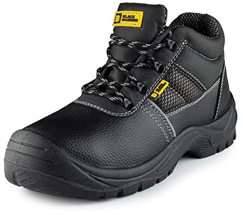 BLACK HAMMER Sicherheitsstiefel Stahlkappe Herren Öl- und rutschfeste S3 SRC Arbeitsschuhe 1471 Schwarz (42 EU)