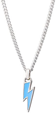 Kuzzoi Herren Halskette mit Anhänger im Blitzform (16 mm), Herrenkette aus 925 Sterling Silber, Kette mit Emaille Anhänger für den Mann, Kette Herren Silber mit Anhänger, Länge 50 cm