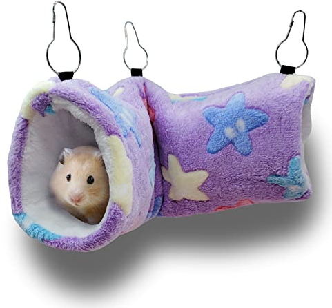 QeeHeng Meerschweinchen Frettchen Ratten Hängematte – Meerschweinchen Hängetunnel Bett Haustier Hängematte für Kleintiere Hamster Chinchilla Gleiter Frettchen Versteck Schlafkäfig-Zubehör Violett