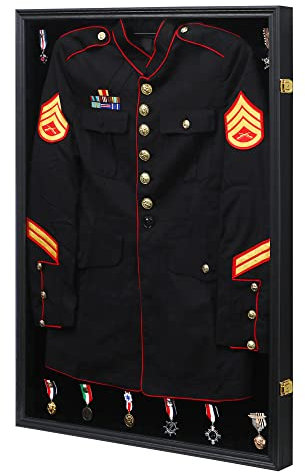 KCRasan Militäruniform-Vitrine – Polizeiuniform-Präsentationsrahmen – Uniform Shadow Box Wandschrank mit UV-Schutz, Acryltür für Sammlung, Militäruniform, Schwarz