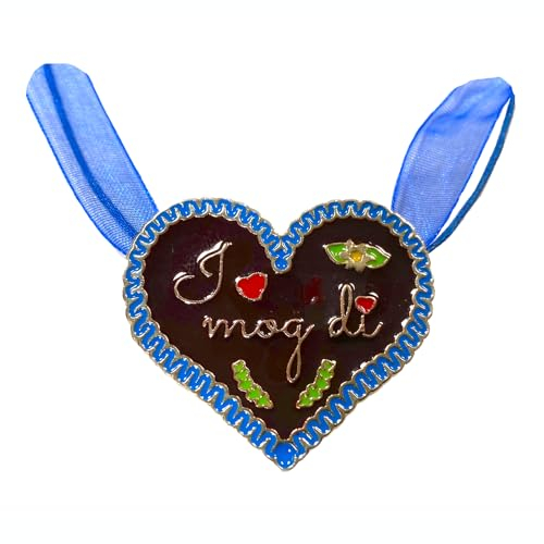 BF Souvenirs Halskette Trachtenkette im Lebkuchenherz-Design - Herz Oktoberfest Fasching Tracht Karneval Liebe Geburtstag Hochzeit Junggesellinnen Abschied (I MOG DI in blau)