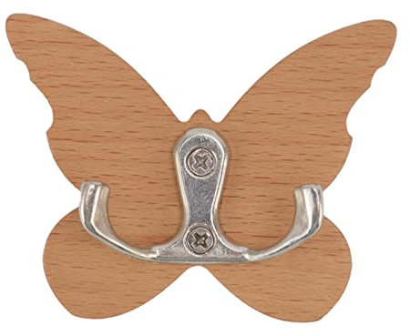 Miokycl Appendiabiti da parete, in legno massiccio, con 2 ganci, motivo farfalla, per appendere vestiti, cappelli, sciarpe in camera da letto, soggiorno, bagno