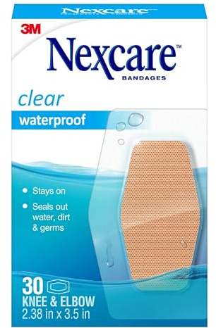 Nexcare Waterproof Clear Bandages For Knee And Elbow, Stays On Skin In The Bath, Shower Or Pool, 2.38 x 3.5 in, 30 Count