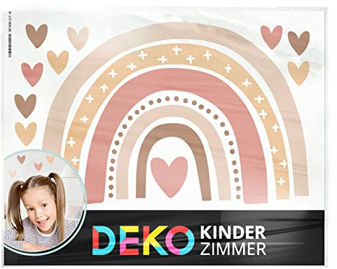 DEKO KINDERZIMMER Wandtattoo Boho Regenbogen Herzen Wandsticker Kinderzimmer Wandaufkleber für Babyzimmer Mädchen Wanddeko DK1037-16-M