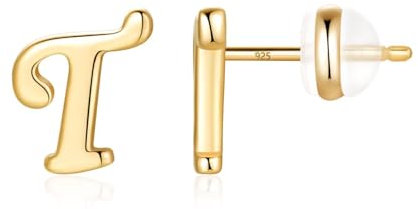 TINGN Ohrstecker Ohrringe Silber 925 Mädchen Damen, Initial T Kleine Ohrstecker Gold Ohrschmuck für Tochter Kind Geburtstagsgeschenk für Enkelin Nichte Kinder