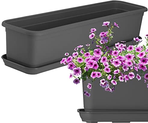 KADAX Fioriera 60 cm antracite con sottovaso – Fioriera da balcone in plastica per interni ed esterni, vaso da fiori per balcone, terrazza, davanzale