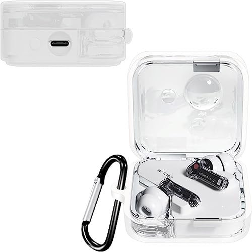 Miimall Compatible with Nothing Ear 2 Case, [Silicone Rubber Bumper Case] [Carabiner] Crystal Clear Anti-Scratch Shockproof Earbuds Protective Cover Case for Nothing Ear 2