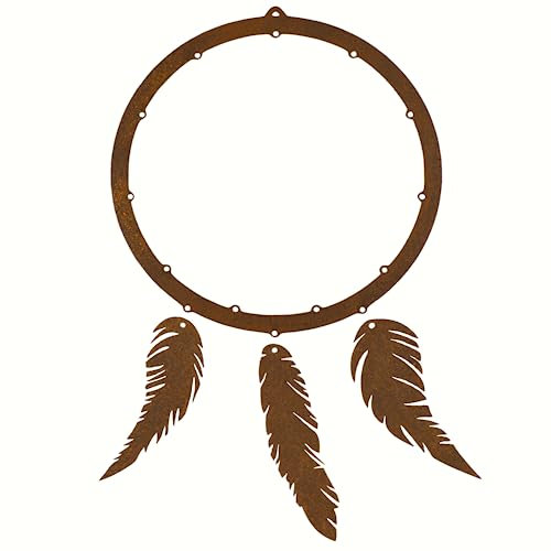 Deko Kind - Rostiges Traumfänger Set - 20cm Durchmesser - Wetterbeständig - Edelrost - Rost Gartenstecker - Metall - Wanddeko - Rost Deko - Traumfängerdeko - Traumfänger zum hängen