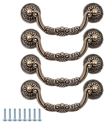 ZONADAH Set of 4 Vintage Cabinet Handles, Hole Spacing 96mm, Round Cabinet Handles Antique Bronze Color Furniture Drawer Cabinet Copper Cup Drawer Handles for Cupboard Wardrobe Dresser