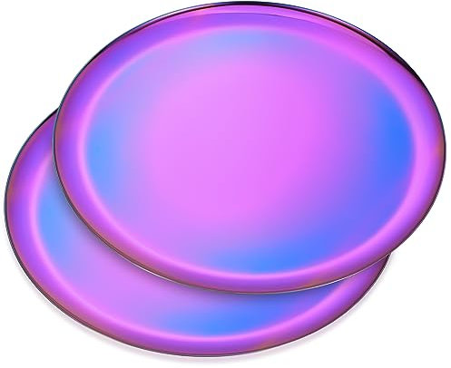 Round Stainless Steel Large Tray,Storage Tray,Serving Tray,Exhibition Tray,Decorative Tray,Diameter 11.02/28cm,Full Surface Mirror Polish,Rainbow Color(Aurora Color),2Piece.Dishwasher Safe