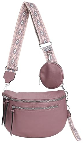irisaa Umhängetasche Damen Crossbody Bag, 3 in 1 Schultertasche, Bauchtasche mit Reißverschluss und Verstellbarem breitem Gurt, Handtasche für Männer Frauen, DKB Farbe:Pink Doppel