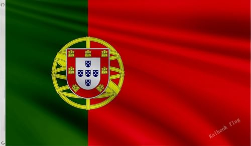 Kaiheok Flagge 3x5Ft/90x150cm Portugal Flagge Europa Flaggen Polyester mit zwei Metallösen - Canvas-Header und doppelt genäht - perfekt für Fliegen im Schwach wind bereich.