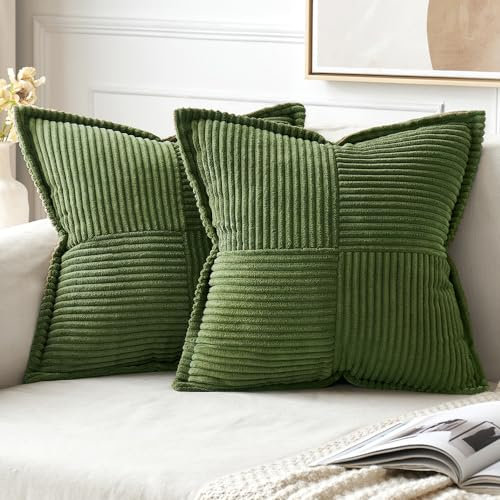MIULEE 2er Set Kordsamt Kissenbezüge Samtkissen Weich Dekokissen Dekorativ Kissenbezug Modern Kissenhülle Sofakissen Zierkissen Couchkissen für Wohnzimmer Schlafzimmer 50x50cm Matcha Grün