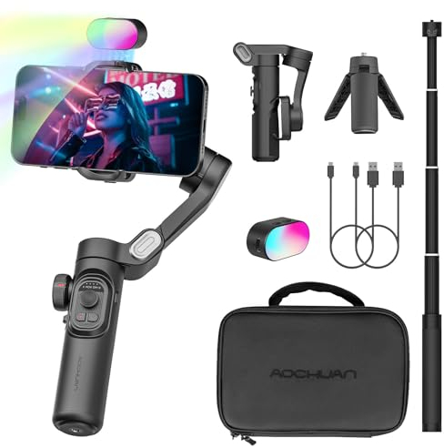 AOCHUAN Phone Gimbal Stabilizer for iPhone 15 Pro Max Android Phones with Extension Rod 3-Axis Phone Gimbal Stabilizer with Follow Focus for Vlogging TikTok YouTube(Smart XE Combo1)