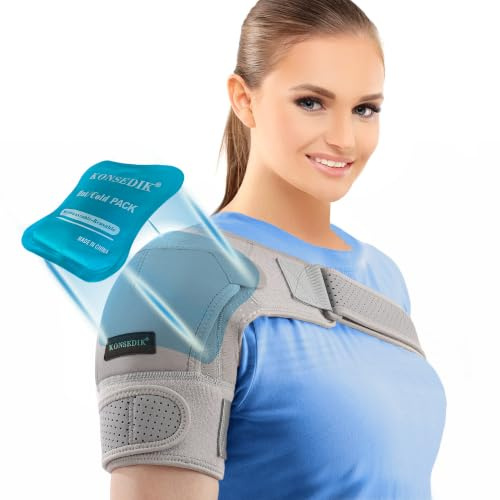 KONSEDIK Schulterbandage für Damen und Herren, Schulterstabilitätsstütze, verstellbare Passform, für Schulterverletzungen, Sehnenentzündung, Luxation, gerissene Rotatorenmanschette, Schmerzlinderung