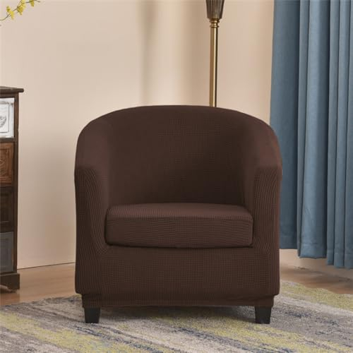 Highdi Sesselschoner Einfarbig Sesselüberwurf Jacquard Kariert 2-Teilig Sesselbezug Universal Elastisch Sesselhusse, Bezug für Cocktailsessel Clubsessel Loungesessel (Dunkelbraun)