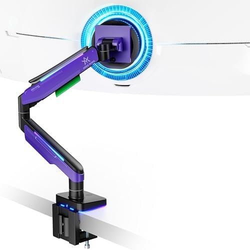 Ares Wing Monitor Mount for 17 to 49 inch Curved and Ultra Wide Monitor, VESA Mount Supports up to 44 lbs, Adjustable Gas Spring Clamp and Grommet
