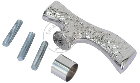 Samara Nautical Gehstockgriff, handgefertigte Gehstockstöcke, Metallknopfform, Silber-Finish, dekoratives klassisches Holzstockzubehör im Vintage-Stil