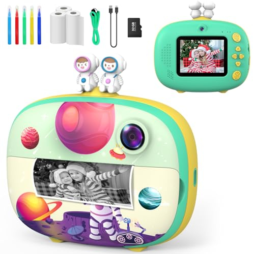 CHAKEYAKE Kinderkamera Dinosaurier, 1080P 2,4 Zoll Kinder Kamera, Digitalkamera Kinder mit 32GB Karte, Fotokamera Kinder für 3 4 5 6 7 8 9 10 11 12 Jahre Jungen und Mädchen Geschenke Spielzeug (Grün)