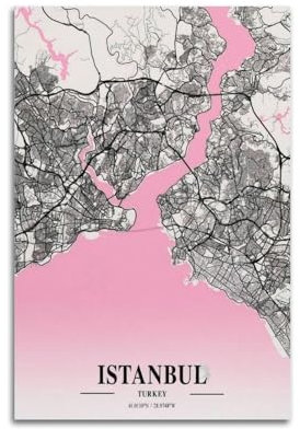 BPQN Vintage-Karten-Poster, Naher Osten, Türkei, Istanbul, dekoratives Gemälde, Leinwand, Kunstbild, 30 x 45 cm