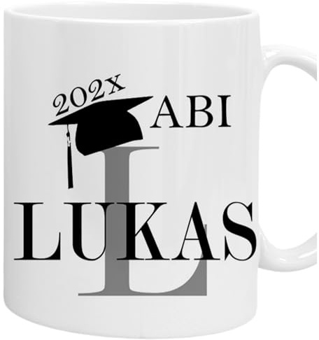 Abitur Geschenk-Idee für Abiturienten Jungen/Mädchen 2025 - Tasse mit Namen personalisiert - bestandenes Abi Sohn Tochter (Grau)