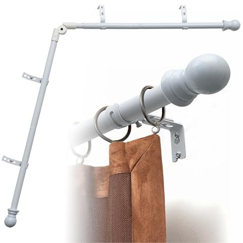 Robuste L-förmige Gardinenstange, 2,5–345,4 cm verstellbar, 180 °-Verbindung für Erker-, Eck- und gebogene Fenster, Weiß