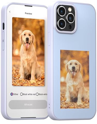 YCE Smart NFC Handyhülle Telefonhülle mit E-Ink-Bildschirm DIY personalisierte iPhone-Hülle mit Fotowechsel für iPhone 13/14,14 Pro/Max | iPhone 15,Pro/Max (3.5 Zoll Tintendisplay Bild),Lila