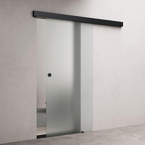 doporro Porte Coulissante en Verre pour L'intérieur 77,5cm x 215cm Verre de Sécurité Opaque Poignée Ronde Porte Glissante Distance au Mur de 15mm avec Amortisseur Amalfi 12H-775