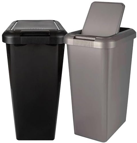 Pluto Packaging Tall Practical 45L Slim Compact Moda Swing & Lift Bins For Home Kitchen & Office With Lid (1, Black)