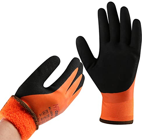 DS Safety Arbeitshandschuhe Winter Wasserdicht Thermo Warme Winterhandschuh Montagehandschuhe Grip Winterarbeitshandschuhe Arbeit Doppelbeschichte Nylon Isolierte Handschuhe Orange Größe 11 / XXL
