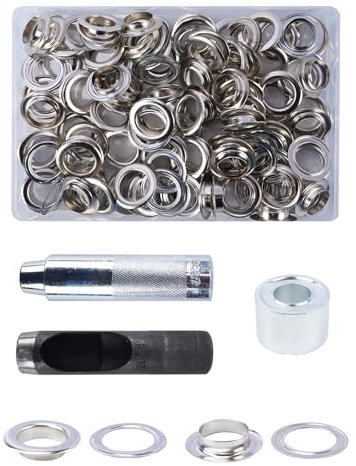 Luabue 100 Sets Trousse Oillets 20mm Kit Grommets Oeillets en Métal avec 3 Outils Œiillets en Métal Œiillet Couture pour Bâche Ceinture Chaussures Les Sacs en Cuir (20mm)