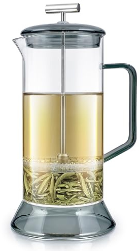 Teabloom Toulouse Kunststofffreie, hitzebeständige französische Presse aus Borosilikatglas für Tee und Kaffee, 700 ml, Dusk Grey