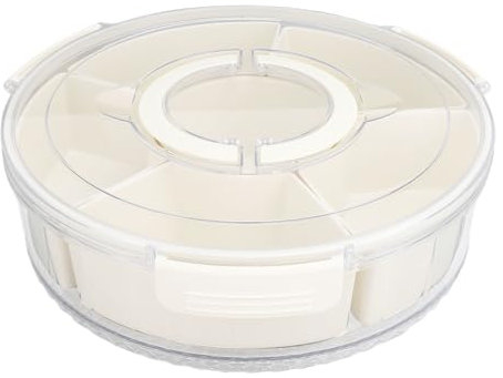 Um 360 Grad Drehbare Snackbox, Hochwertiges, Lebensmittelechtes Material, Geteiltes Serviertablett mit Deckel und Griff, Snackbox-Behälter für Obstsnacks, Ideal für Picknicks,