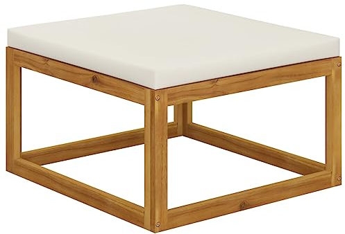 PIXZSSI Beistelltisch Wohnzimmer Fußhocker mit Cremeweißem Polster 68x68x29 cm Gartenmöbel für Außenbereich Arbeitszimmer Kissen Sofa Gartenlounge Gartensofa Robust Massives Akazienholz