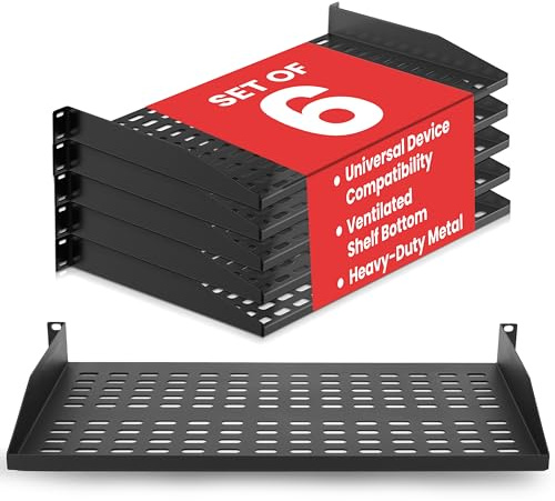 Pyle Mensole per Rack 48,3 cm 1U, Set di 6 Ripiani Metallici Ventilati, Montaggio a Parete o Armadio Rack, Supporta 50 kg, per Computer e Reti, Casa o Ufficio