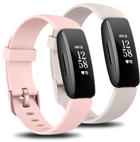 Packung mit 2 Armbändern, kompatibel mit Fitbit Inspire 2, für Damen und Herren, weiches Silikon, Sport-Ersatz nur für Fitbit Inspire 2. Nicht für Fitbit Inspire/Fitbit Inspire HR (Starlight + Rose)